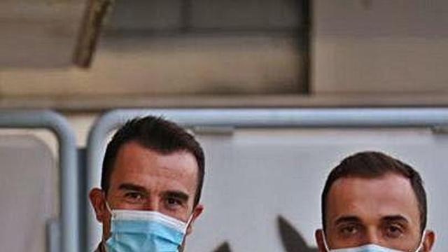 López Garai y Cristian Bustos, ayer, en Albacete.