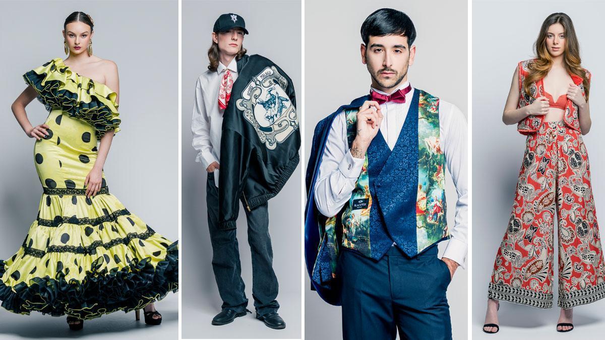 De izquierda a derecha, creaciones de Ada Gutiérrez, Álvaro Calafat, Blackpier y vestido de Gisela.