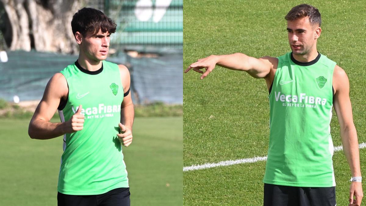 Rodrigo Mendoza y Álvaro Núñez, entrenando con el Elche