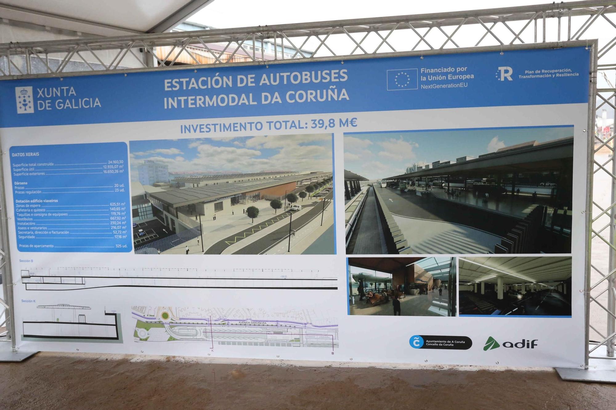 Visita a obra de la terminal de autobuses de la intermodal de A Coruña, con el 72% de las cimentaciones ya ejecutadas