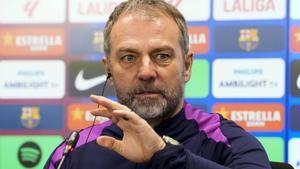 Hansi Flick, durante la rueda de prensa ofrecida tras el entrenamiento del primer equipo del FC Barcelona.