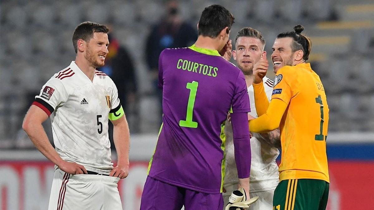 Courtois, durante el primer partido del parón de selecciones ante Gales