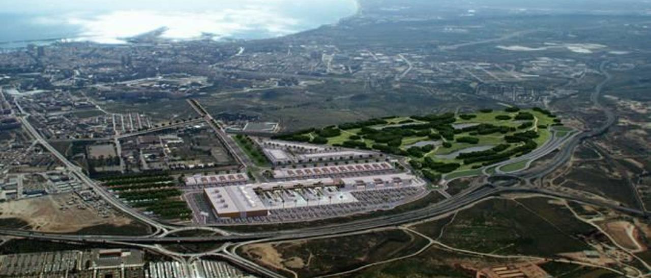 Recreación del proyecto de Ikea y su macrocentro comercial, con el parque tecnológico y la integración de las Lagunas de Rabasa