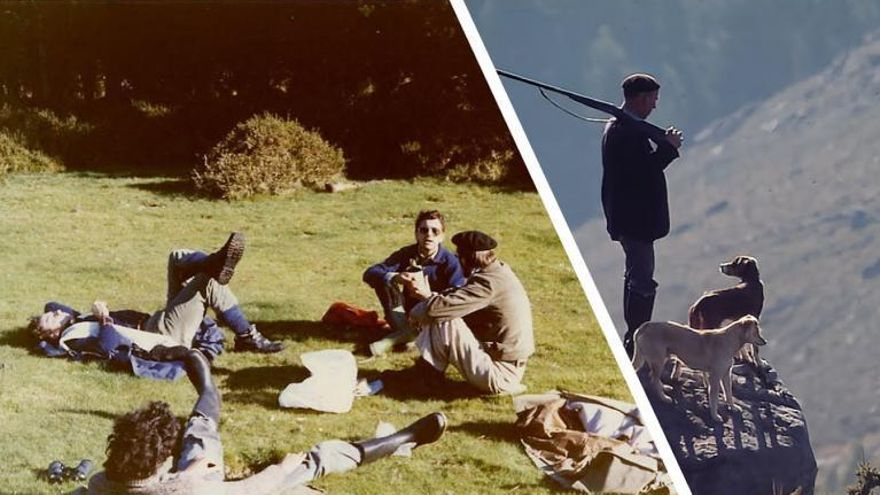 Los ecologistas en una batida de lobos en 1975; a la dcha, un cazador.