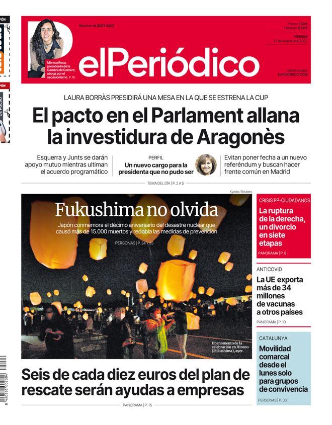 La portada d’EL PERIÓDICO del 12 de març del 2021