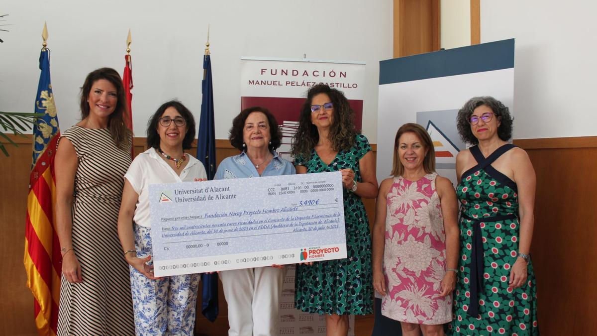 Entrega del cheque de la UA y la Fundación Manuel Peláez Castillo a la Fundación Noray-Proyecto Hombre Alicante