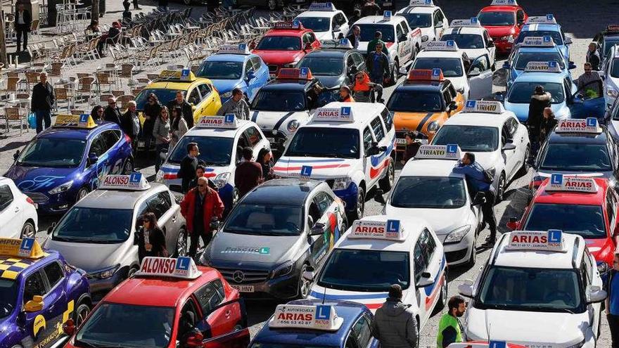 Concentración de las autoescuelas zamoranas en la Plaza Mayor.