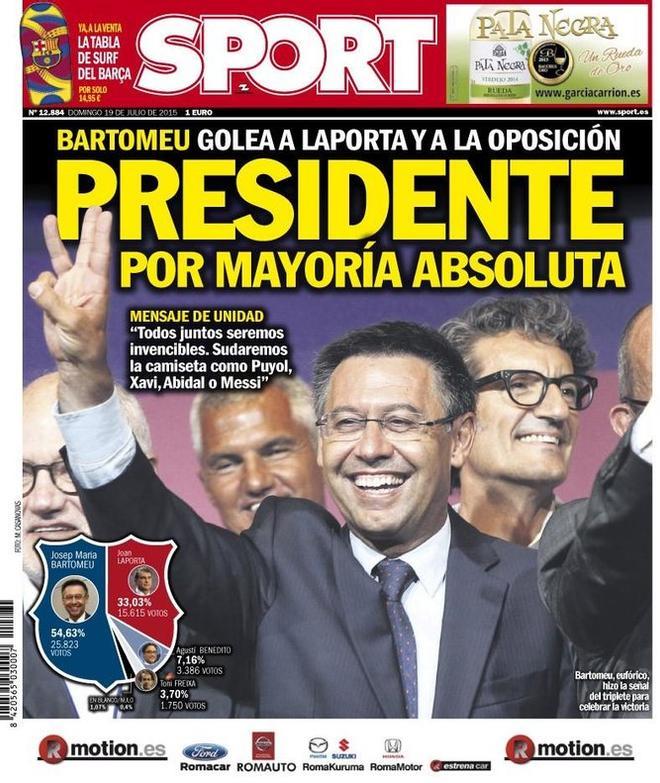 2015 - Josep Maria Bartomeu vence en las elecciones a presidente del FC Barcelona por mayoría absoluta
