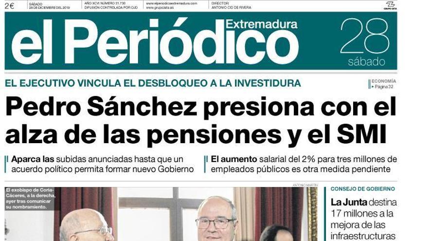 Esta es la portada de EL PERIÓDICO EXTREMADURA correspondiente al día 28 de diciembre del 2019