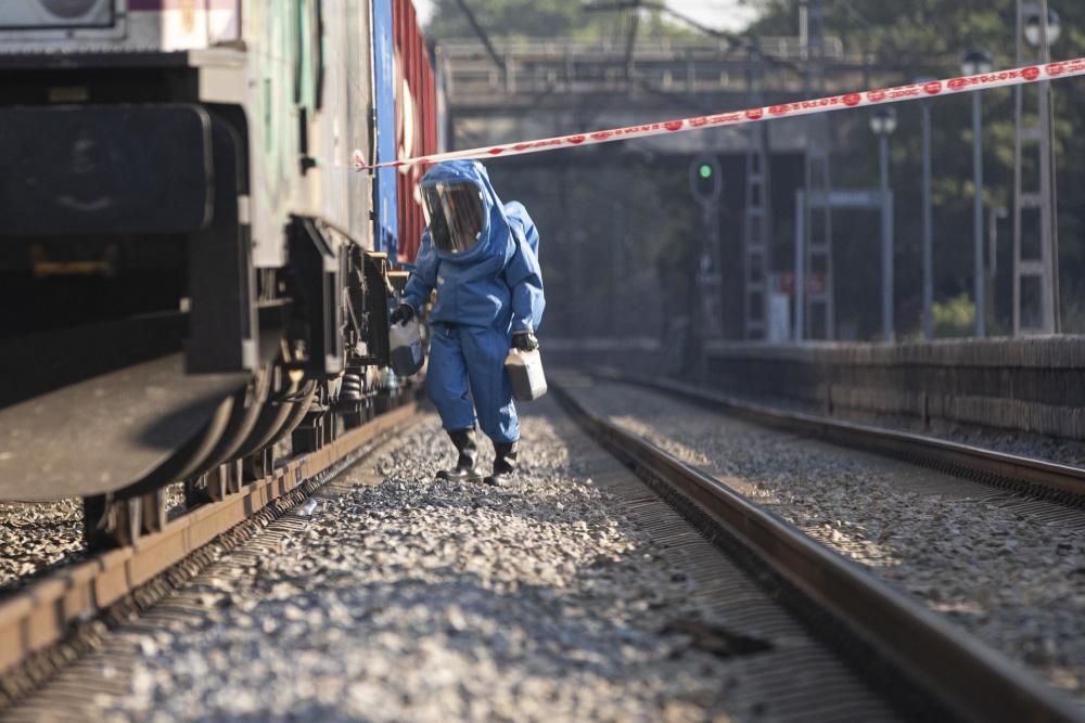 Fuita d'una matèria perillosa en un tren de mercaderies a Riudellots de la Selva