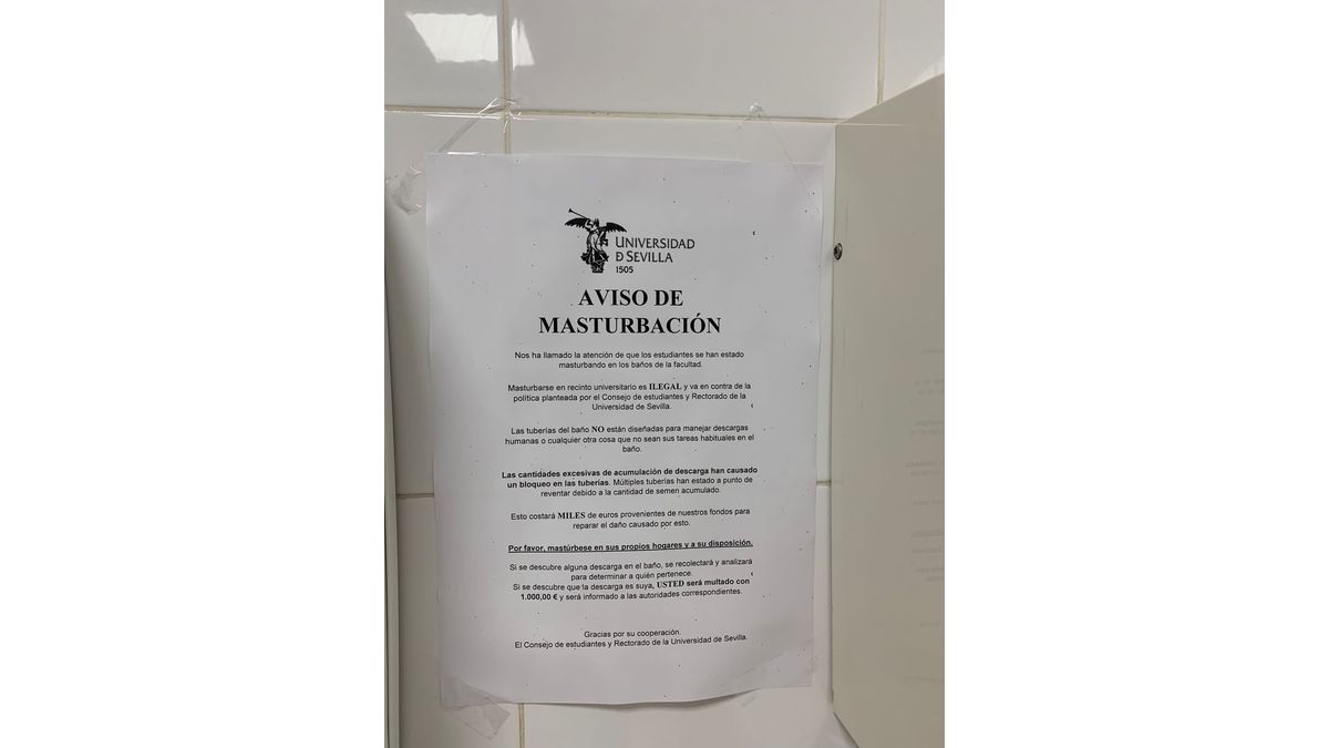 El supuesto &quot;Aviso de masturbación&quot; de la Universidad de Sevilla que ya es viral en redes