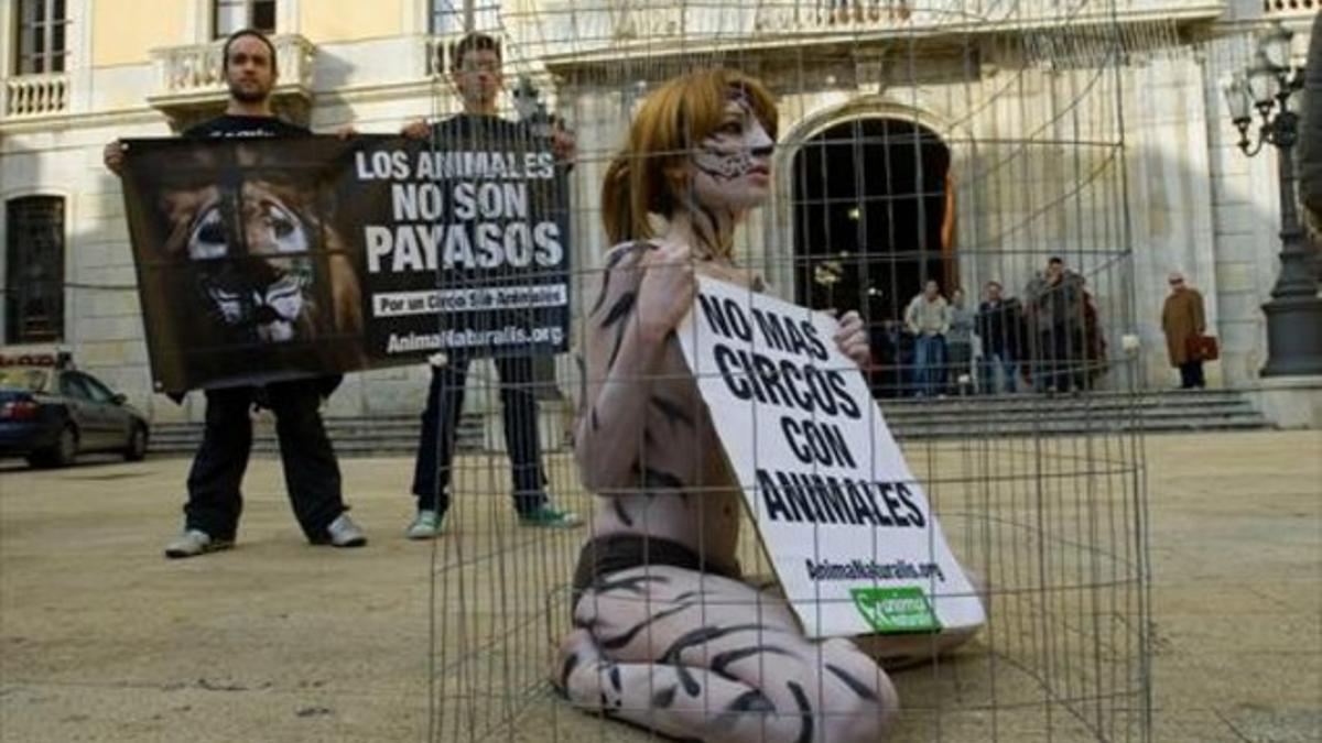 Protesta de Anima Naturalis por la presencia de circos con animales en Tarragona.