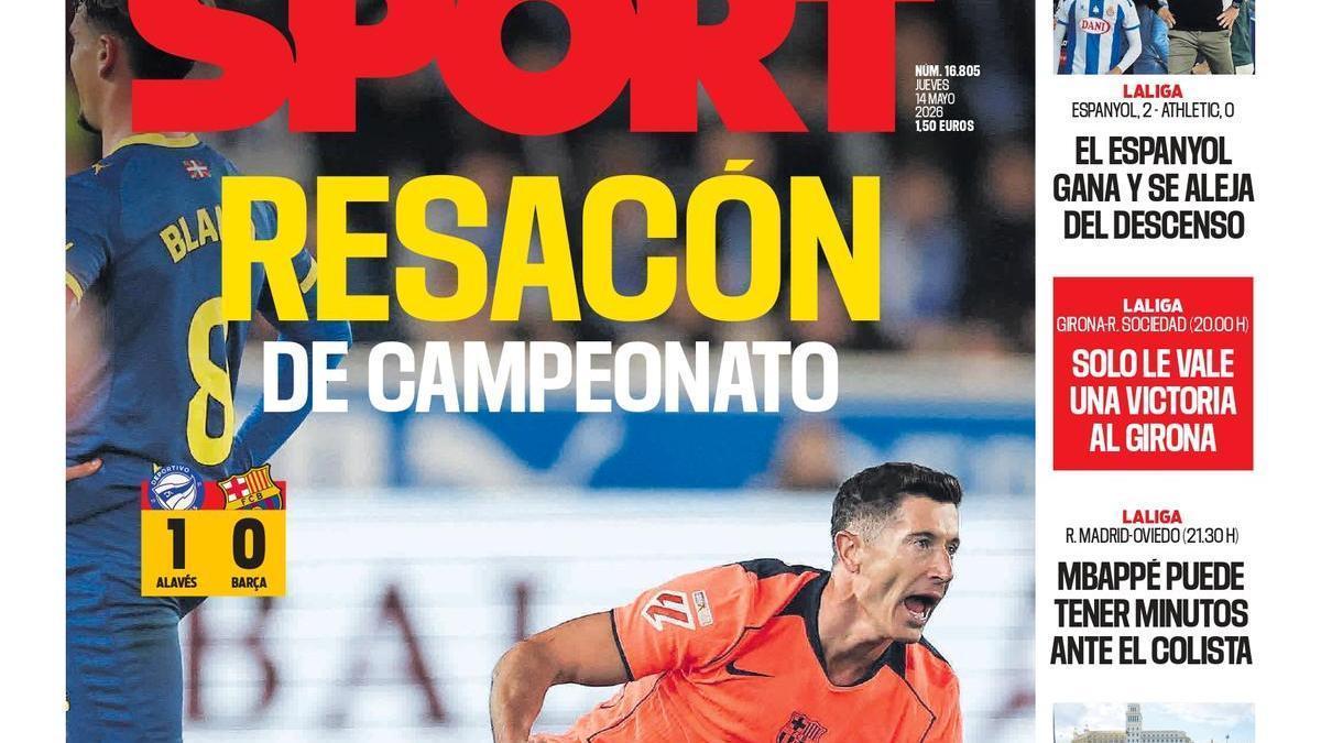 La portada de SPORT de hoy jueves, 14 de mayo de 2026