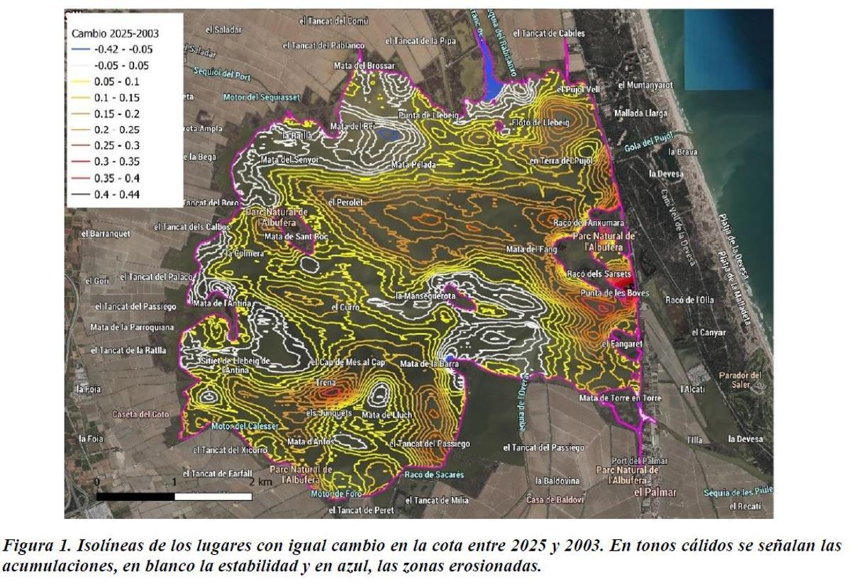 Mapa de l'Albufera que muestra la distribución de los sedimentos