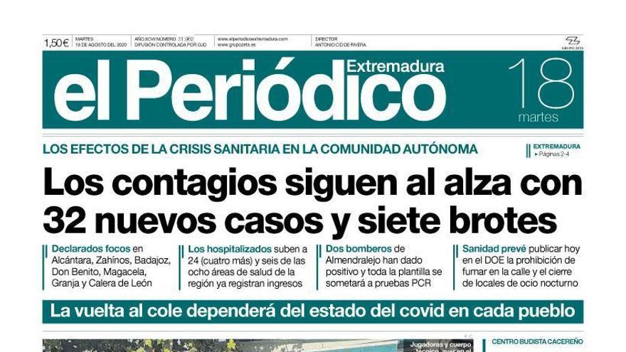 Esta es la portada de EL PERIÓDICO EXTREMADURA correspondiente al día 18 de agosto del 2020