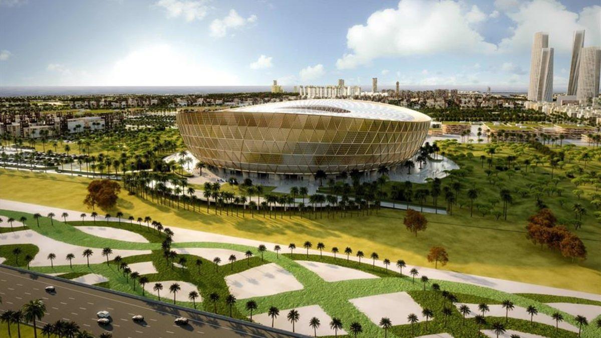 Imagen generada por computadora del estadio Lusail para la Copa del Mundo 2022 durante la presentación de su diseño en Doha el 15 de diciembre de 2018
