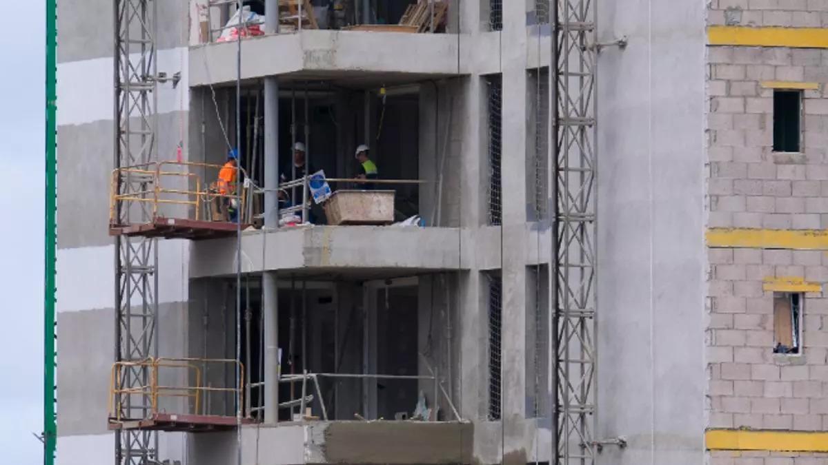 Trabajadores de la construcción en un edificio que se levanta en la capital grancanaria.