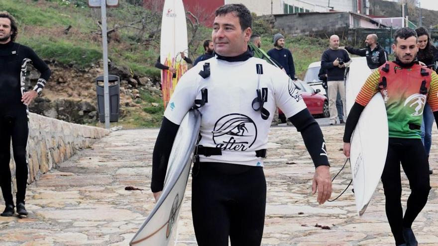 Eric Rebiere, en uno de los entrenamientos para Coruña Big Waves.