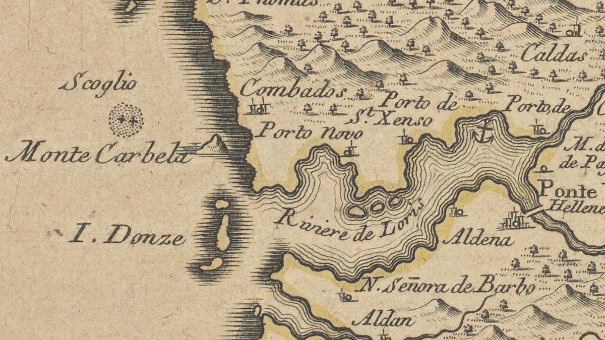 Detalle do mapa de 1704 &quot;Le Royaume de Galice Divisé en plusieurs Territoires&quot; no que se recolle o topónimo St. Xenso