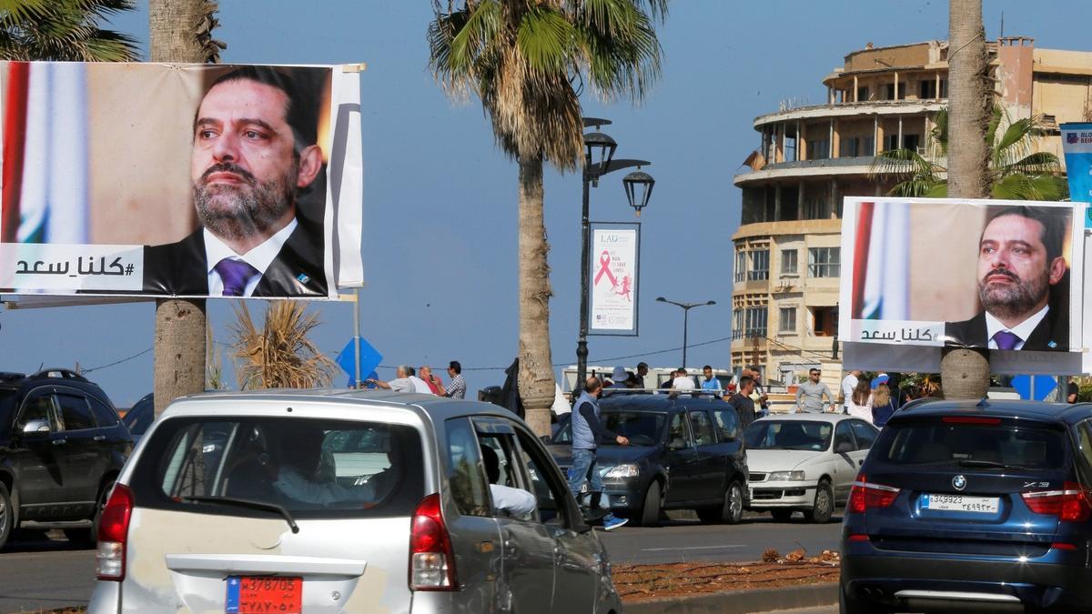 Imágenes del exprimer ministro libanés, Saad Hariri, en las calles de la capital libanesa, Beirut.