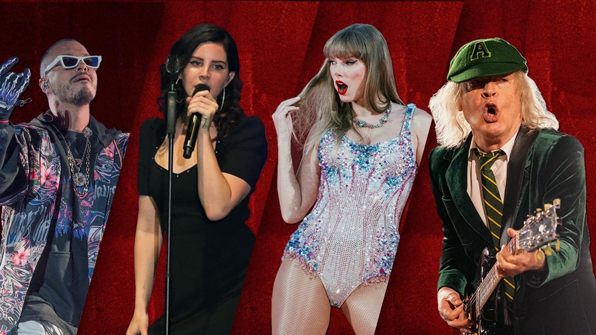J Balvin, Lana del Rey, Taylor Swift y Angus Young de AC/DC: las estrellas que moverán a medio millón de personas esta semana en España.