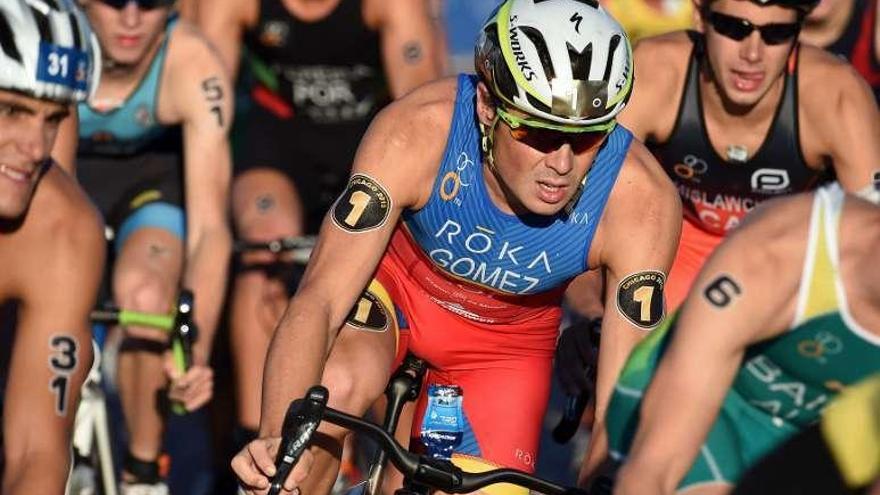 Javier Gómez Noya, durante el segmento de bicicleta, en Chicago.