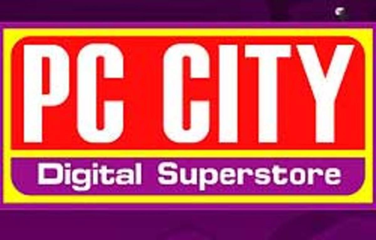 Logotip de la cadena de botigues d’informàtica PC City. Logotip de la cadena de botigues d’informàtica PC City.