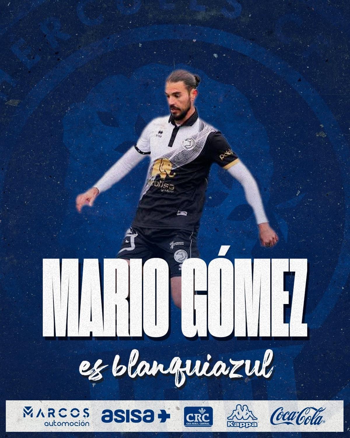 Cartela oficial del Hércules con el anuncio del fichaje del central sevillano Mario Gómez.