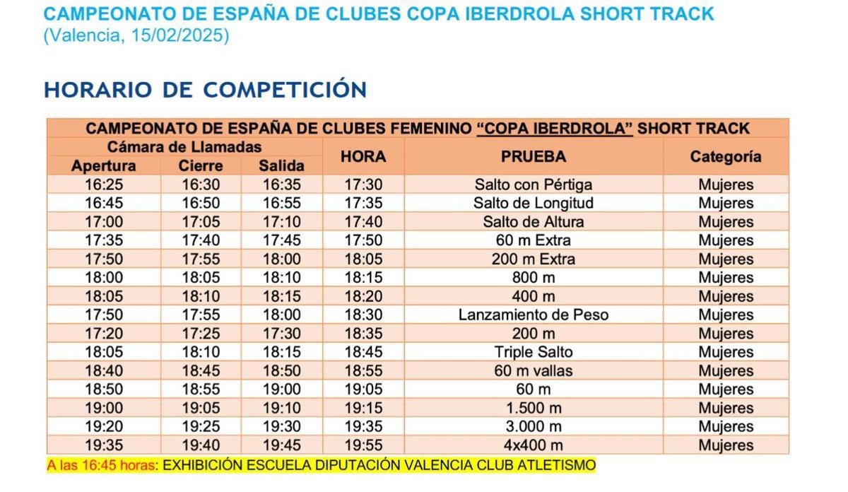 Competición: horarios.