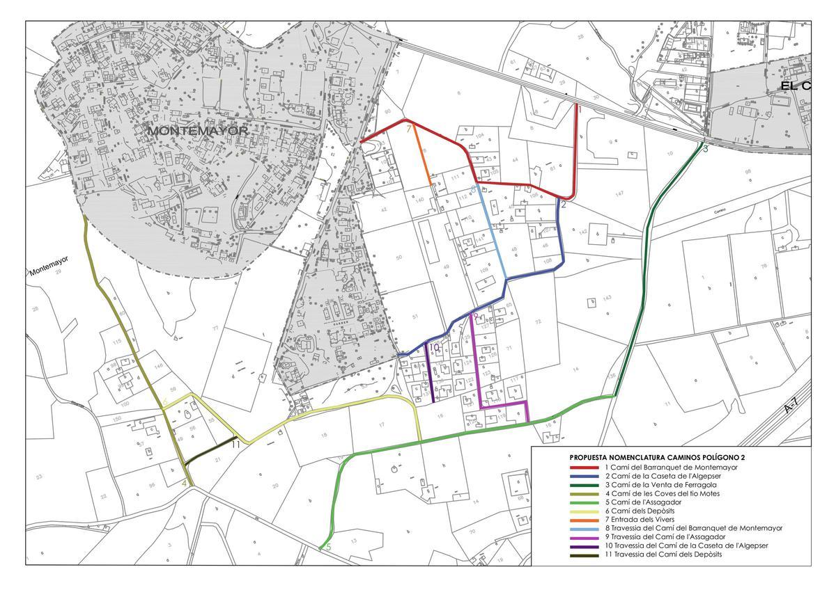 Plano con lo snuevos nombres de  las calles de Montemayor 2 de Manises.
