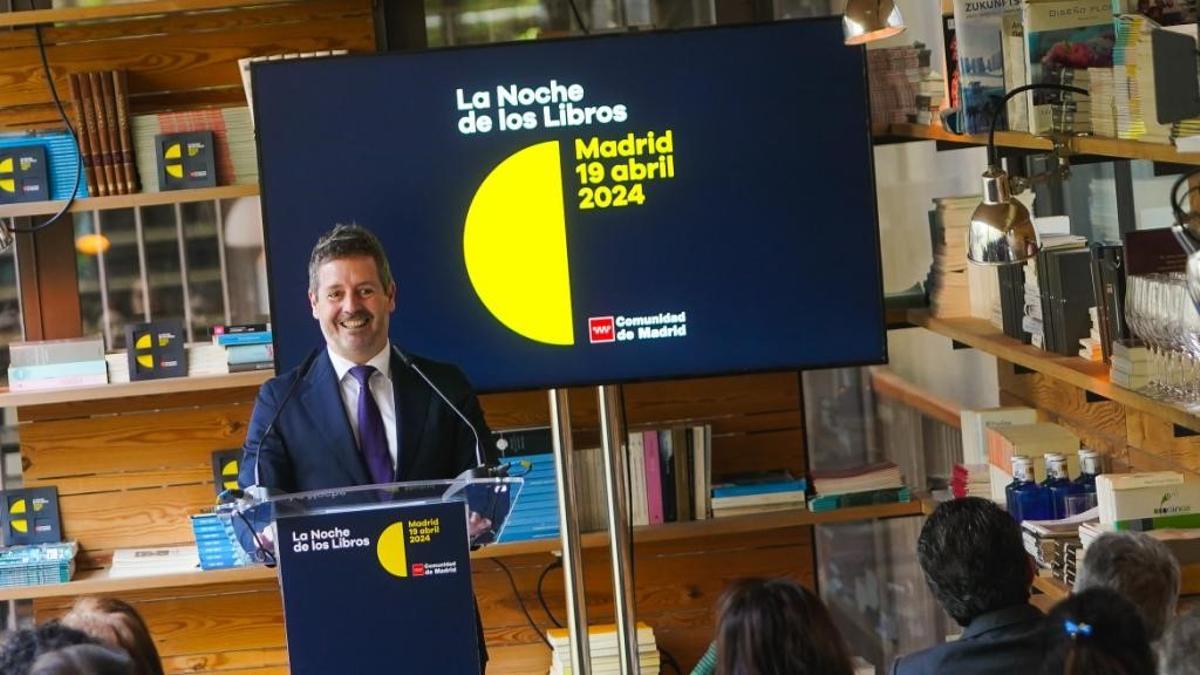 El consejero de Cultura, Turismo y Deporte de la Comunidad de Madrid, Mariano de Paco, en la presentación de actividades de la Noche de los Libros 2024