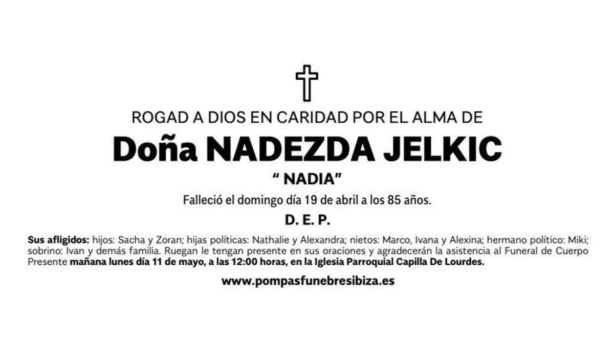 Esquela Nadezda Jelkic