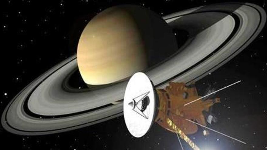 Recreació de la nau «Cassini» entrant als anells del planeta Saturn.