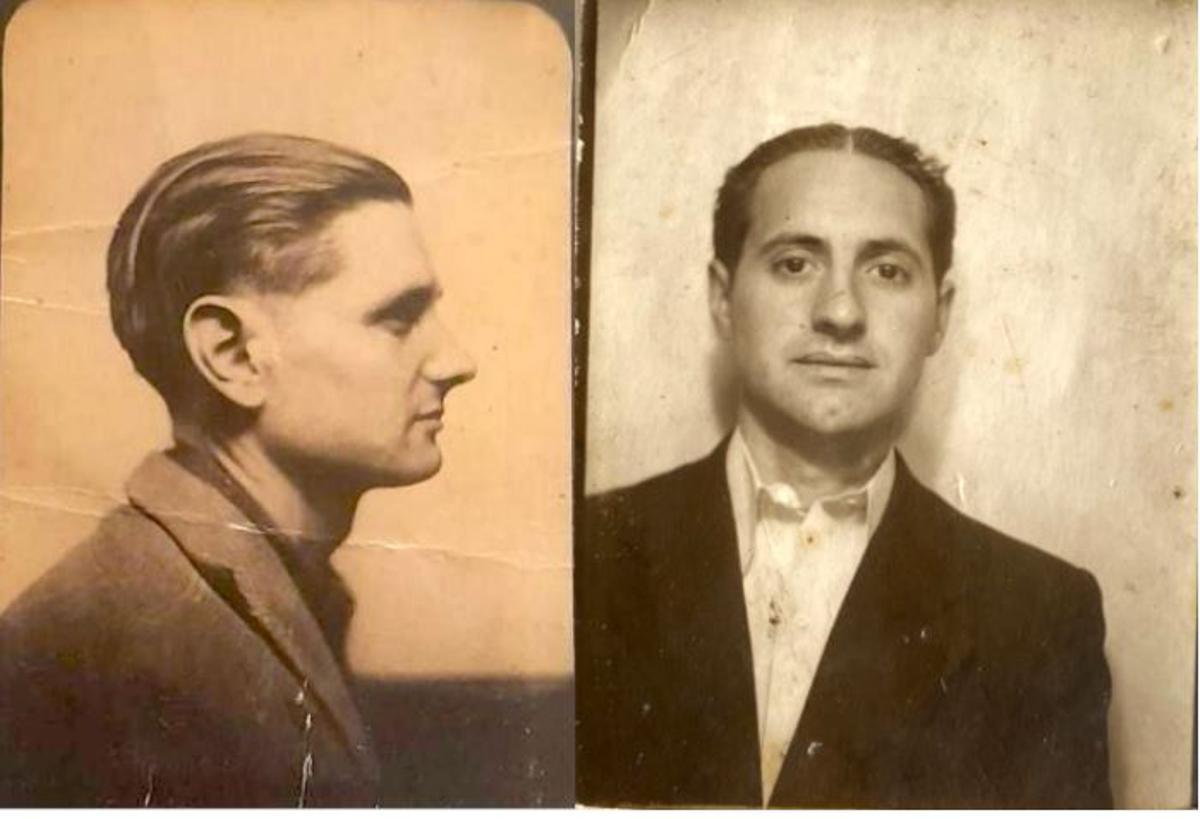 Antonio Fernández, a l'esquerra, de perfil, cap al 1945; i Lluís Rodó, en el seu casament, l'octubre de 1939