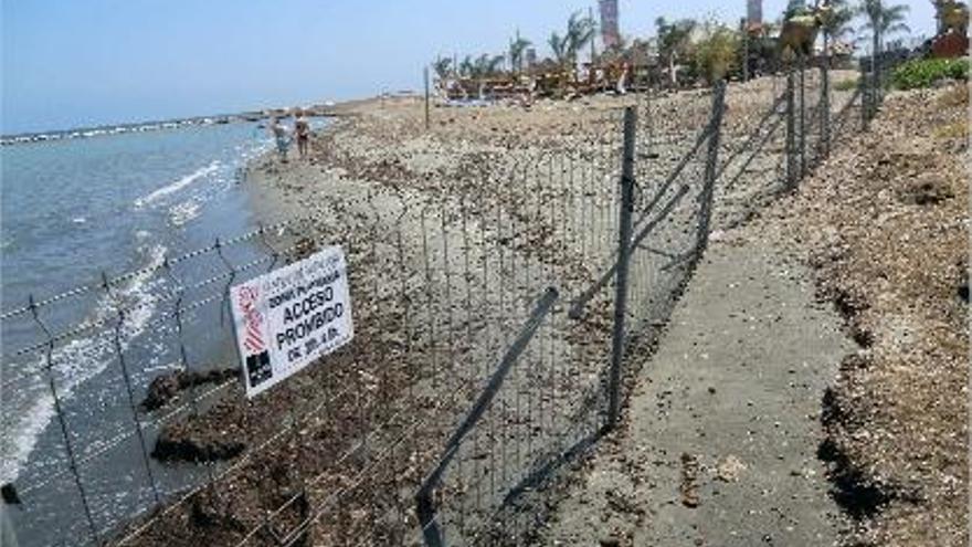 El negocio de playa ha colocado vallas que impiden el libre acceso a la playa.