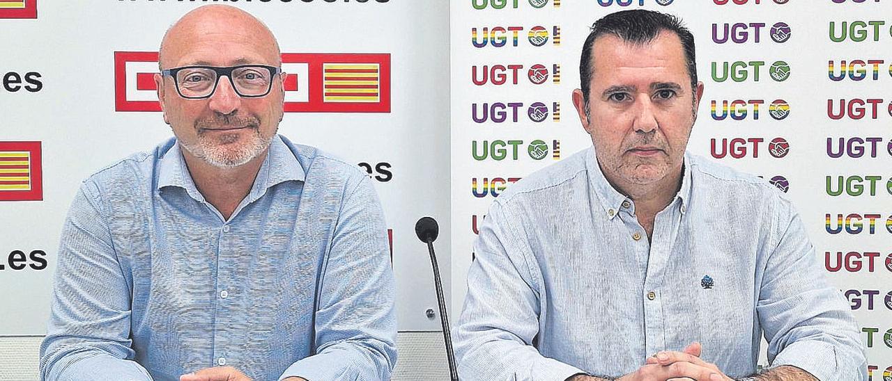 Los secretarios generales de CCOO y UGT en las islas, José Luis García y Lorenzo Navarro.