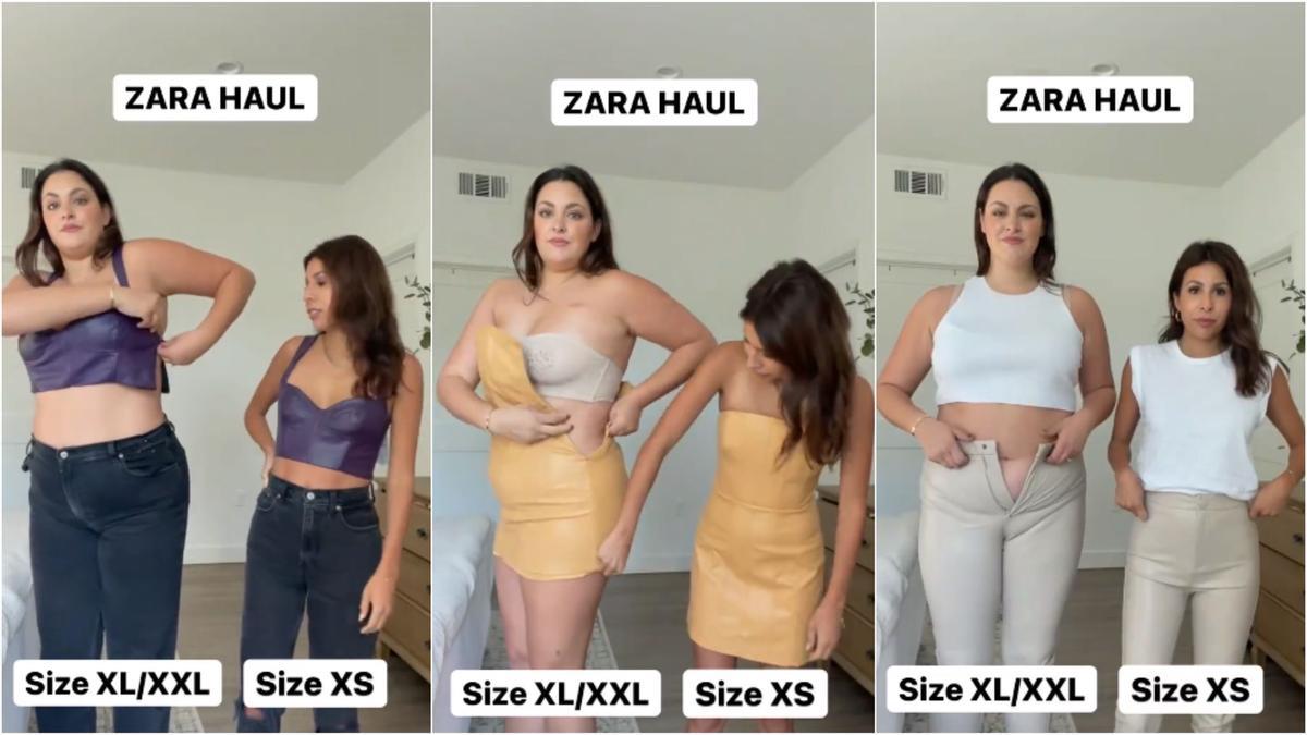 raspador Agencia de viajes juguete Una chica XXL y otra XS se prueban la misma ropa de Zara