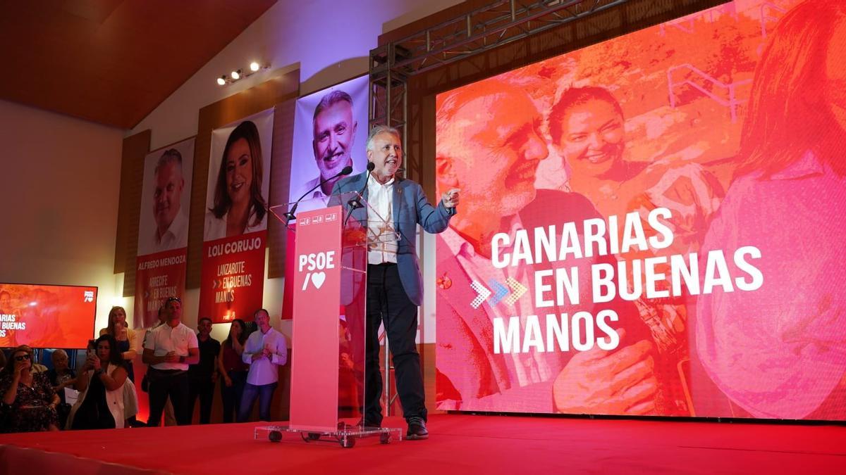 Ángel Víctor Torres, este sábado en el Centro Cívico de Arrecife, en la presentación de candidaturas al Cabildo de Lanzarote y al Ayuntamiento de Arrecife.