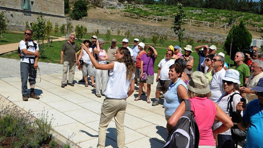 Un nutrido grupo de excursionistas visita las instalaciones de una conocida firma vitivinícola en O Salnés.  //  Iñaki Abella