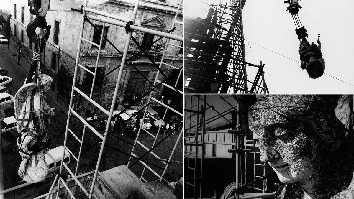 Cuando San Rafael bajó de su pedestal en la Puerta del Puente: así fue la restauración del año 1985