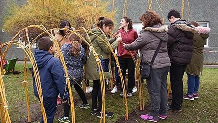 Los estudiantes construyen la estructura vegetal.