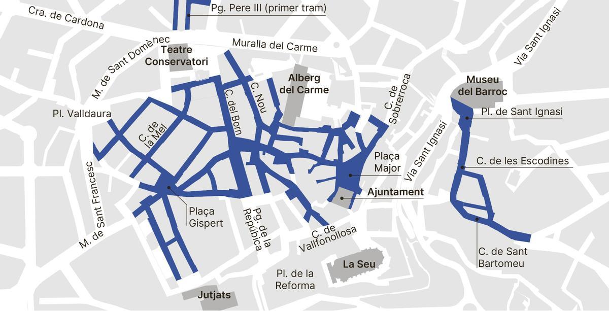Mapa de les illes de vianants de Manresa