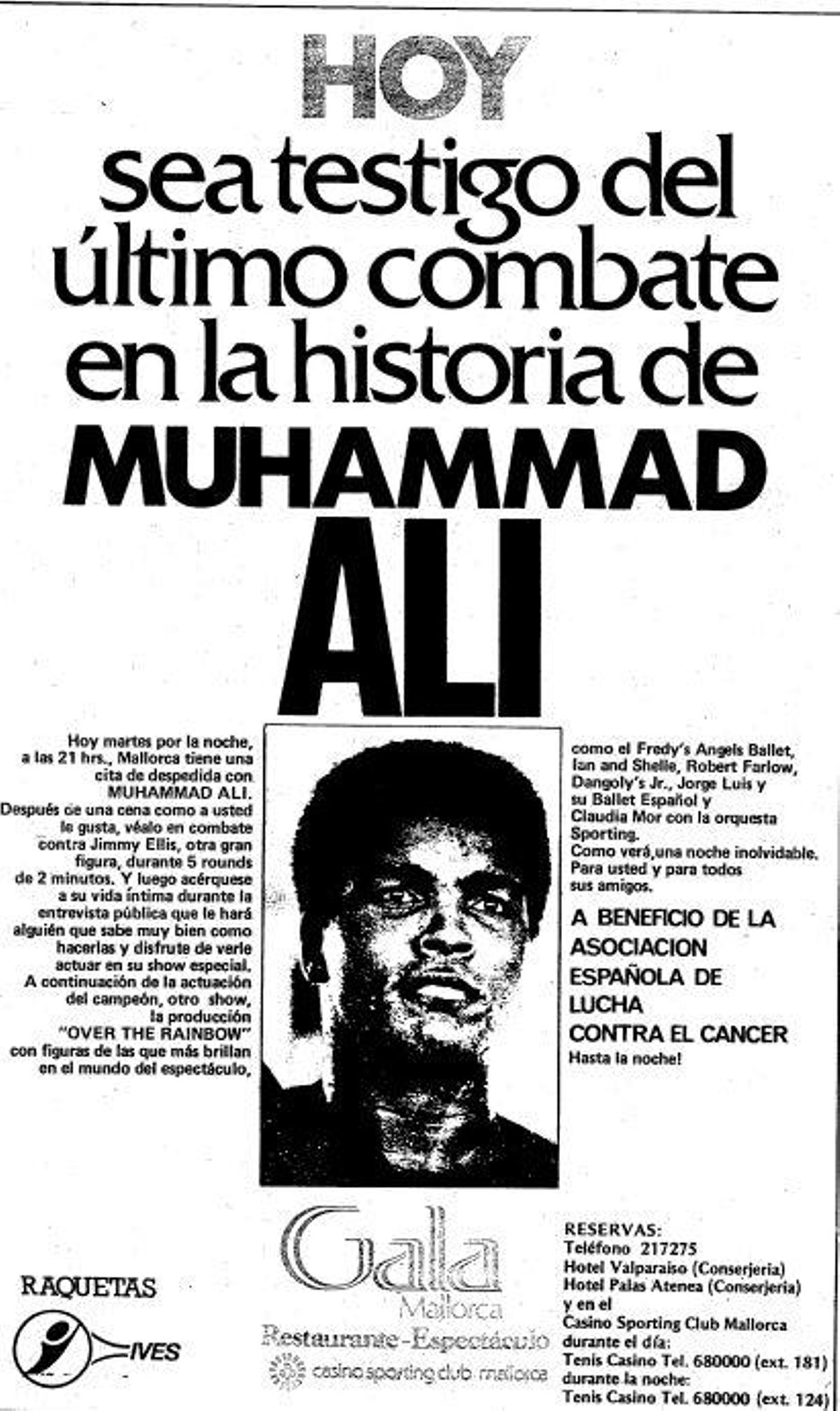 Anuncio aparecido en Diario de Mallorca por el combate de Ali