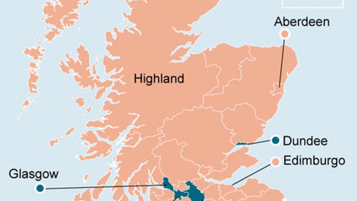 Mapa de los resultados del referéndum de independencia de Escocia