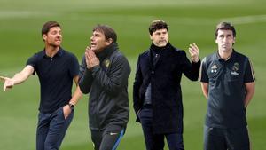 Xabi Alonso (i), Antonio Conte, Pochettino y Raúl González, futuribles para el banquillo del Madrid.