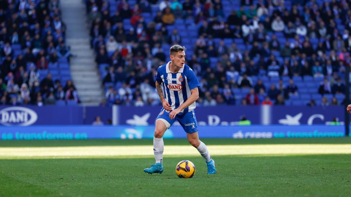 Pol Lozano, en acción con la camiseta del RCD Espanyol