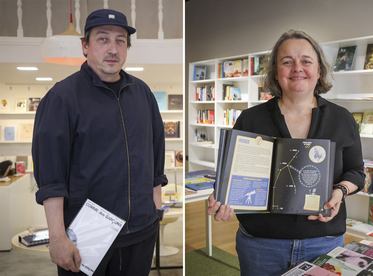 Pavel Milev en la librería Restory Books y Nely Martínez en la librería Perseida.