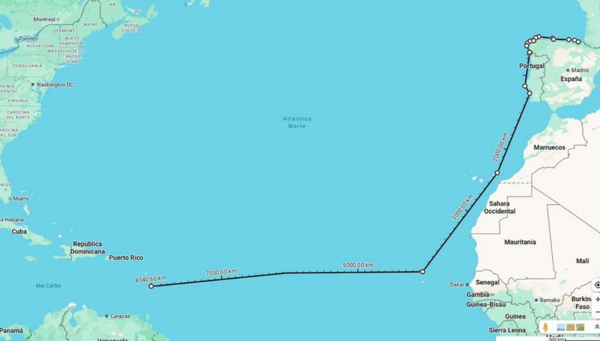 Mapa de la travesía hasta la Martinica. |  FdV