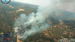 Estabilizado el incendio de San Nicolás del Puerto: continúa cortada la la carretera SE-7101 y piden precaución
