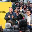 Oriol Junqueras y Pere Aragonès en el míting de apertura de ERC.